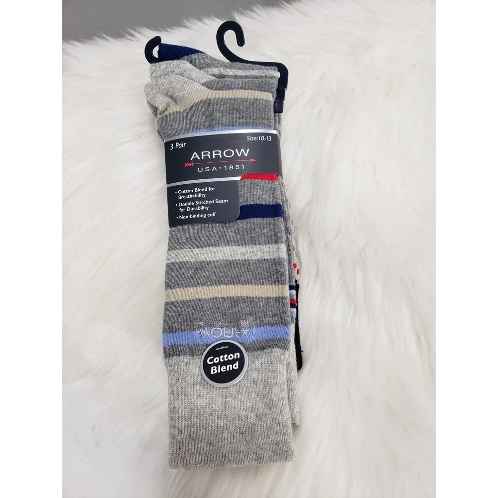 NEW Arrow Brand Tall Crew Cut Socks 2000s Dress Socks Striped Colorful Men 10-13
